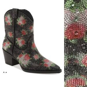 Wild Pair Lacey Black Floral Bling Cowboy Booties Size 7.5 NWT